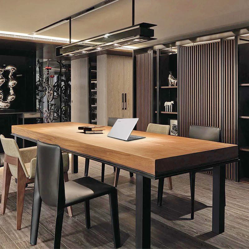 Rectangle Industrial Dining Table Solid Wood Top Home Table with 4 Black Iron Legs