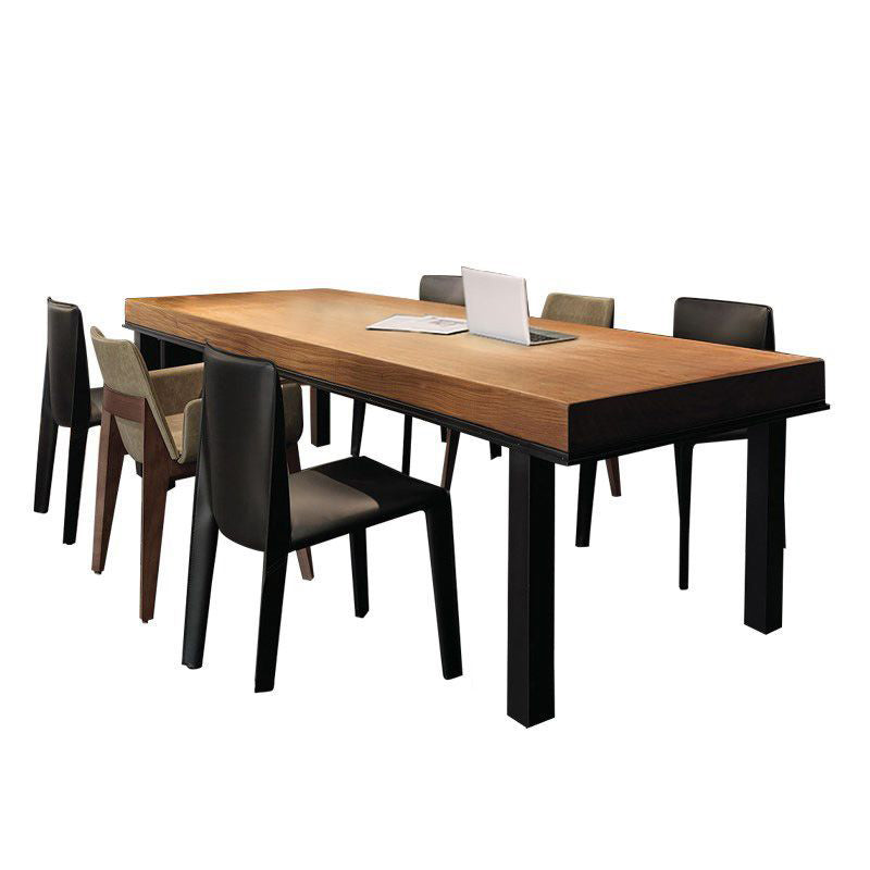 Rectangle Industrial Dining Table Solid Wood Top Home Table with 4 Black Iron Legs