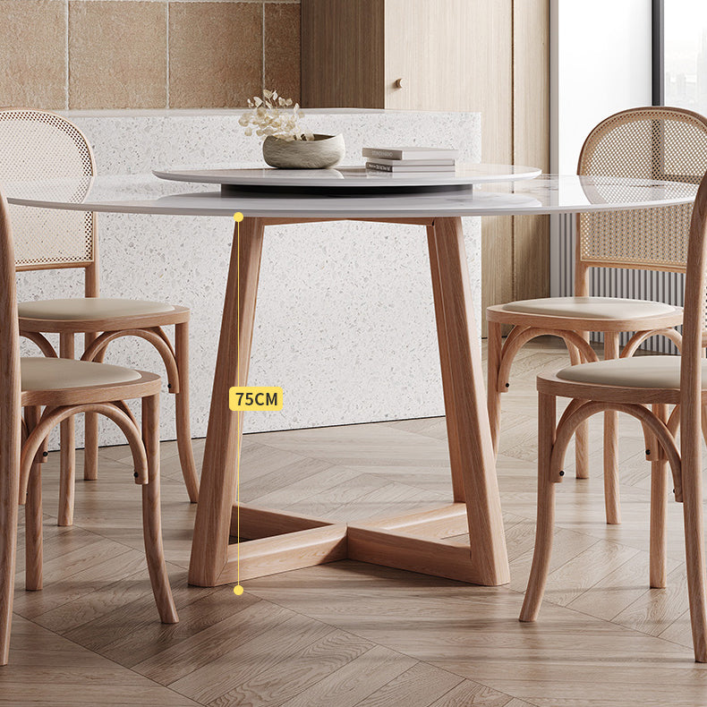 Round Dining Table Modern Stone Top Dining Table with Wood Base