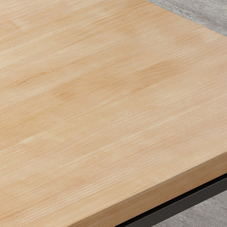 Natural Industrial Rectangle Dining Table Solid Wood Top Black Trestle Base Table