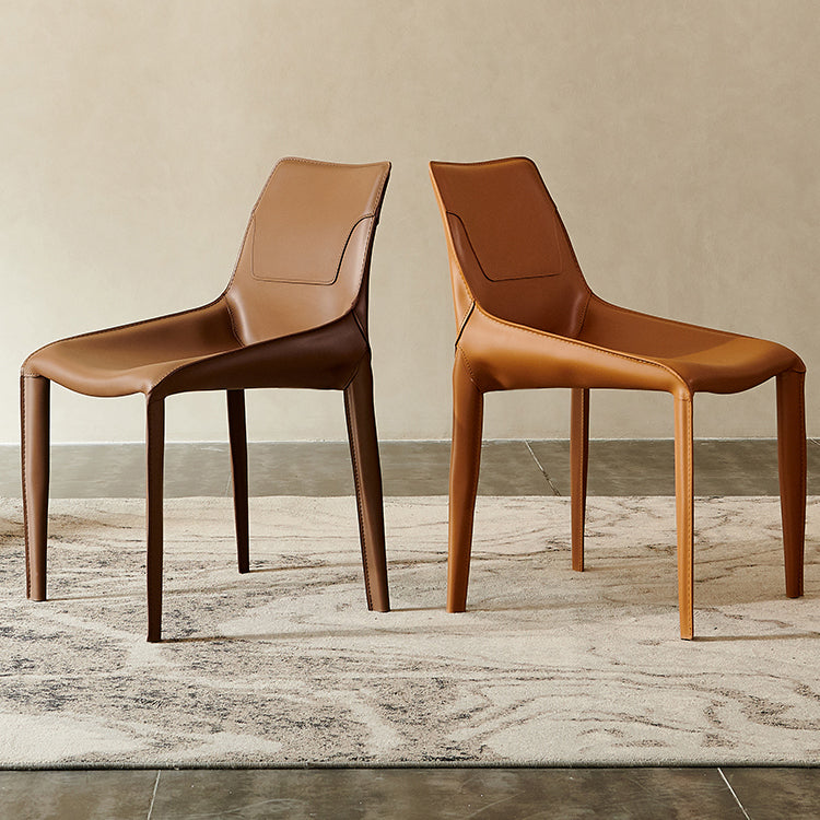 Leather Dining Chair Minimalist Design Arm Solid Back Dining Side Chair