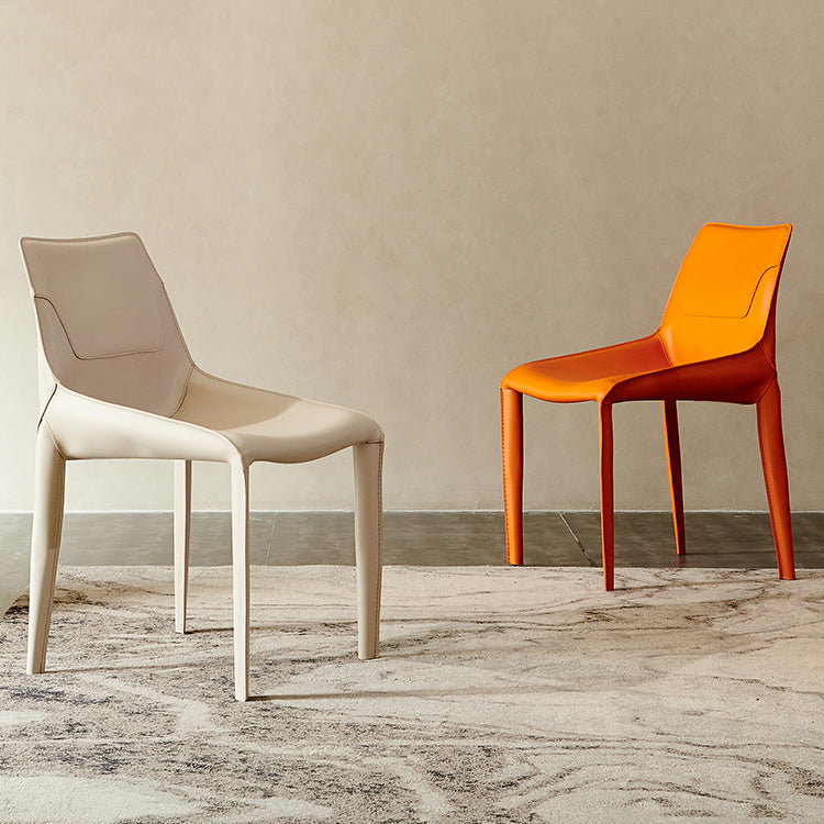 Leather Dining Chair Minimalist Design Arm Solid Back Dining Side Chair