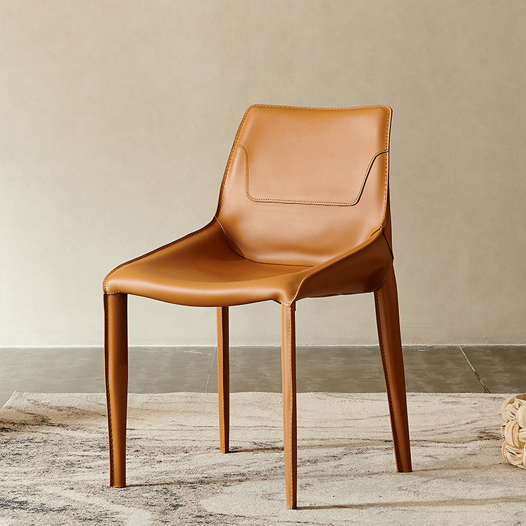 Leather Dining Chair Minimalist Design Arm Solid Back Dining Side Chair