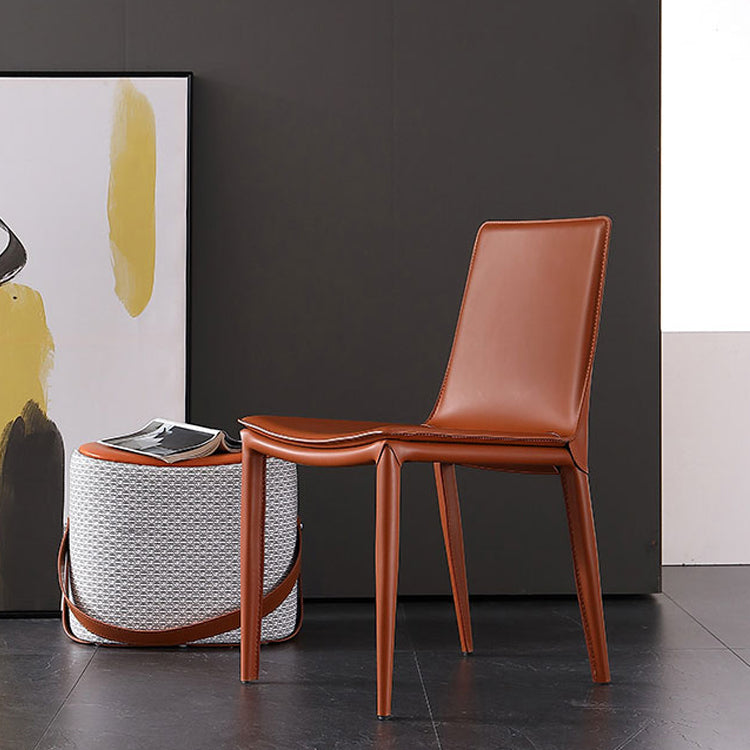 Leather Dining Chair Minimalist Design Solid Back Armless Dining Chair
