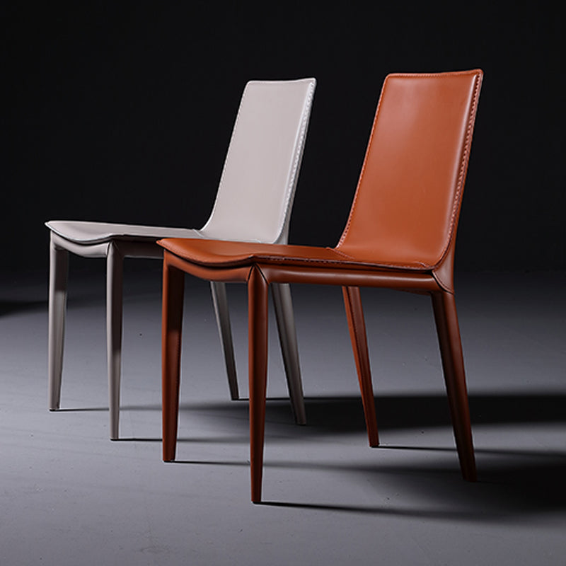 Leather Dining Chair Minimalist Design Solid Back Armless Dining Chair
