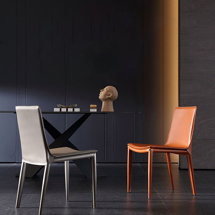 Leather Dining Chair Minimalist Design Solid Back Armless Dining Chair