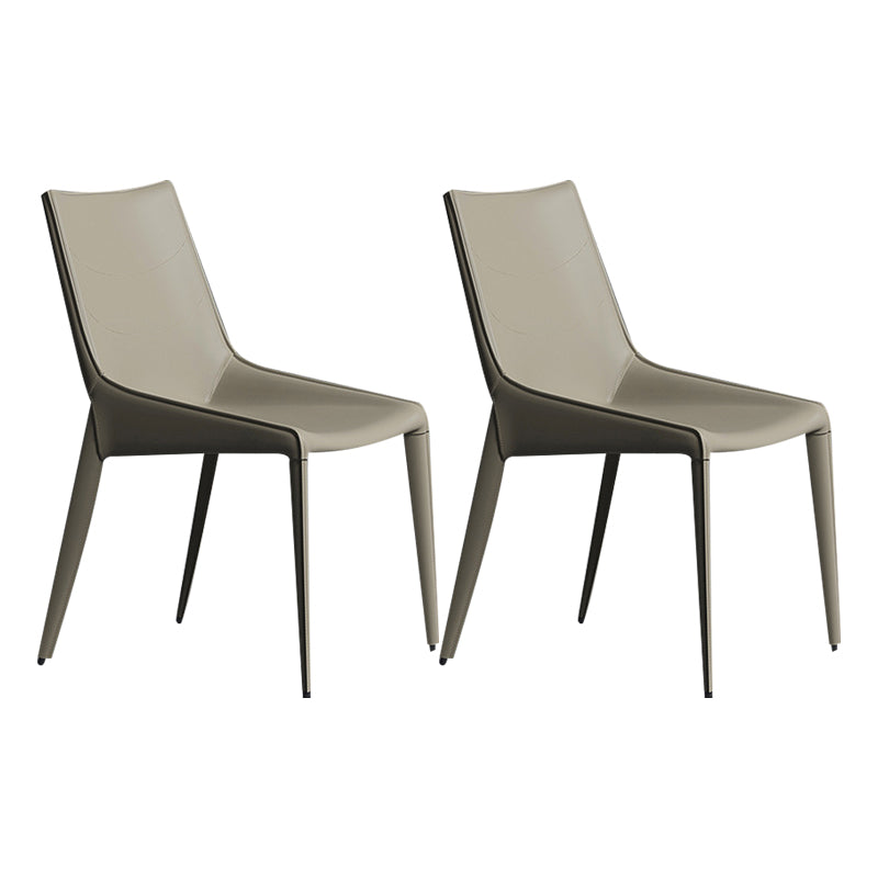 Modern Leather Dining Side Chair Solid Back Armless Side Chair