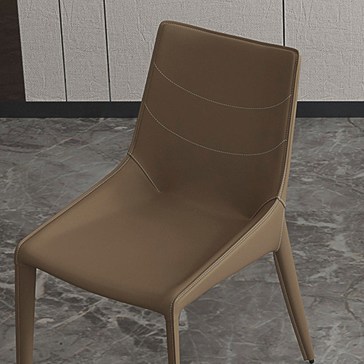 Modern Leather Dining Side Chair Solid Back Armless Side Chair