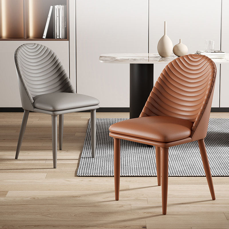 Minimalist Armless Solid Back Chair for Kitchen Leather Dining Chair