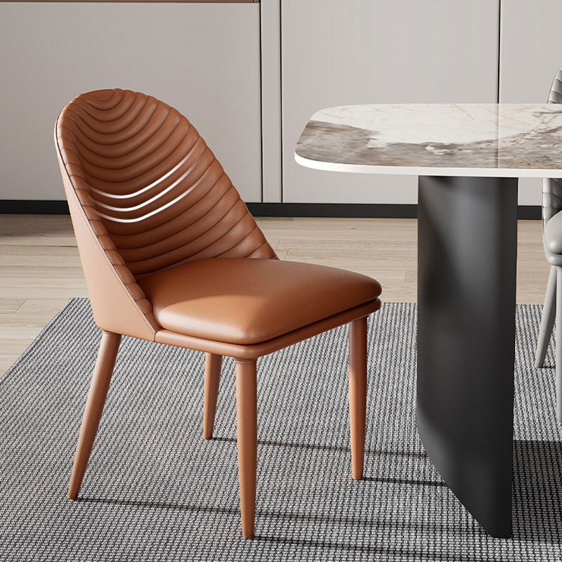 Minimalist Armless Solid Back Chair for Kitchen Leather Dining Chair