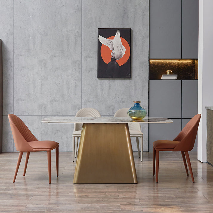 Nordic Glam Style Rectangle Sintered Stone Table Set 1/2/5/7 Pieces Dining Set