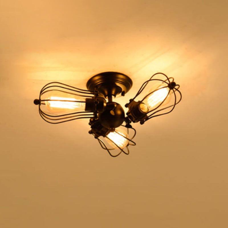 Industrial Style Flush Mount Metal Ceiling Light  in Black for Hallway
