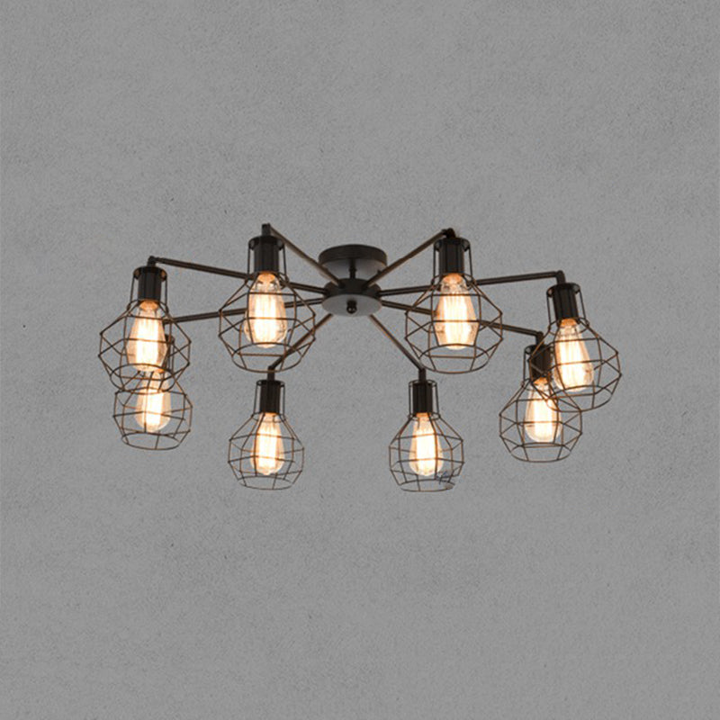 Industrial Style Flush Mount Metal Ceiling Light  in Black for Hallway