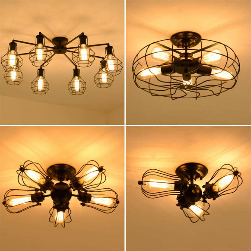 Industrial Style Flush Mount Metal Ceiling Light  in Black for Hallway