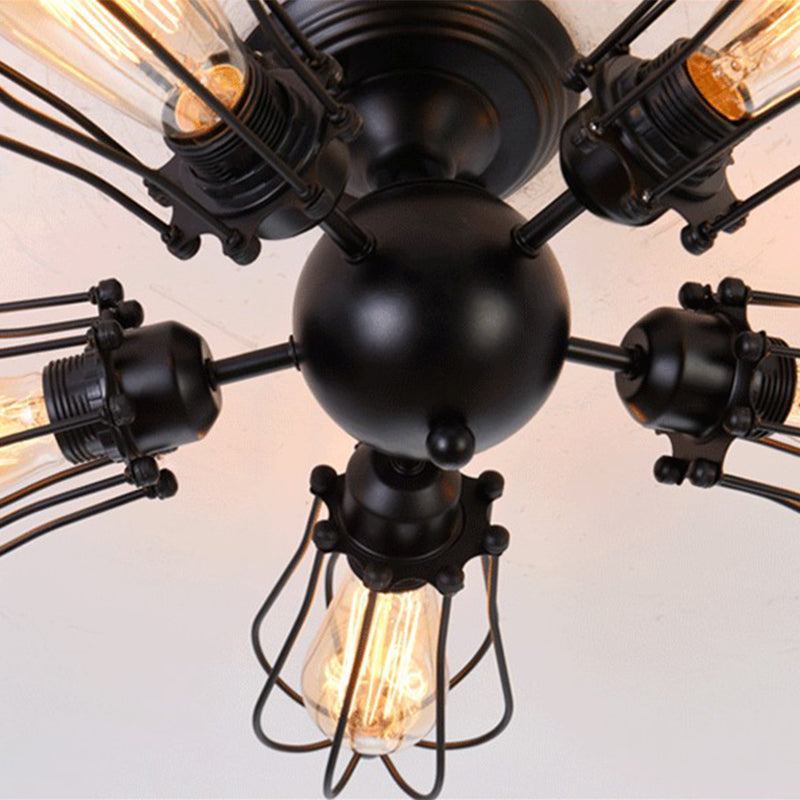 Industrial Style Flush Mount Metal Ceiling Light  in Black for Hallway