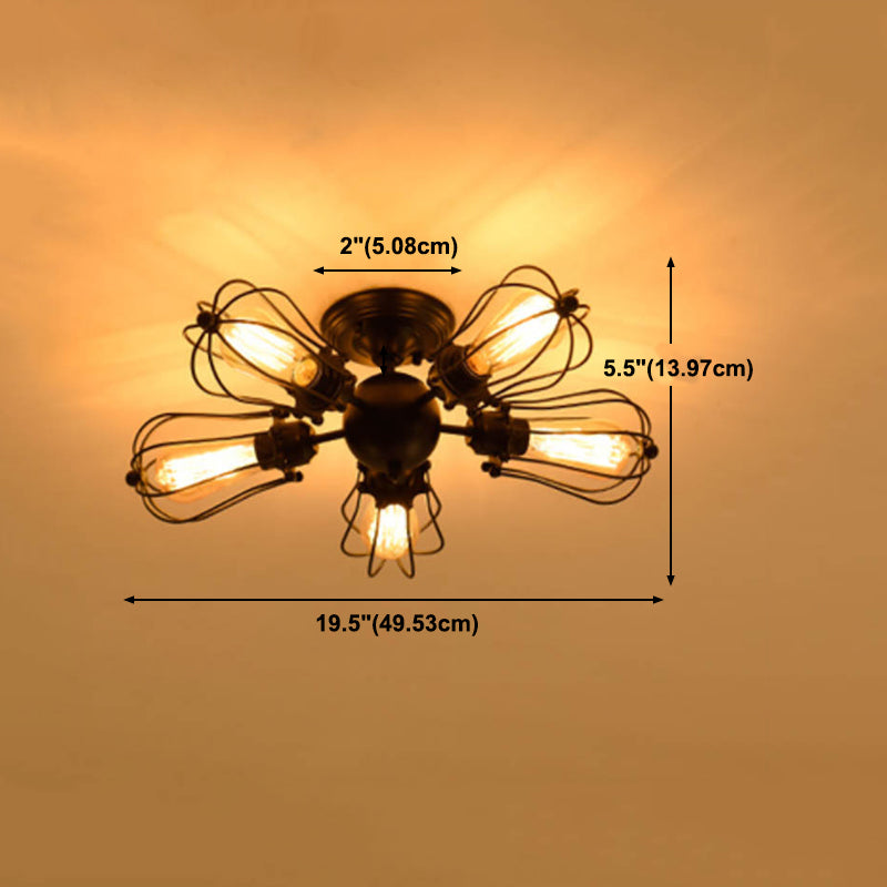 Industrial Style Flush Mount Metal Ceiling Light  in Black for Hallway