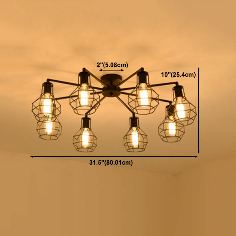 Industrial Style Flush Mount Metal Ceiling Light  in Black for Hallway