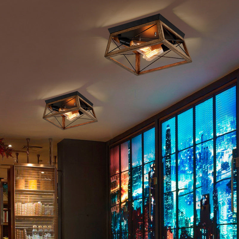 Metal Square Flush Mount Lamp Industrial Style 2 Lights Flush Ceiling Lights