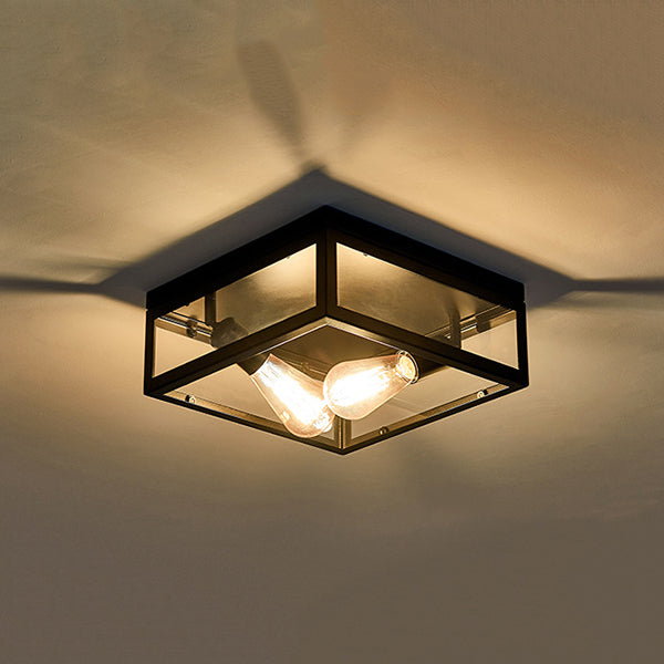 Metal Square Flush Mount Lamp Industrial Style 2 Lights Flush Ceiling Lights