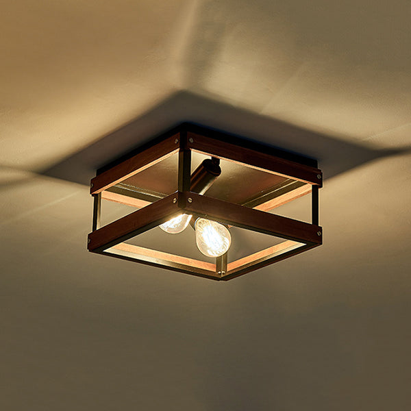 Metal Square Flush Mount Lamp Industrial Style 2 Lights Flush Ceiling Lights