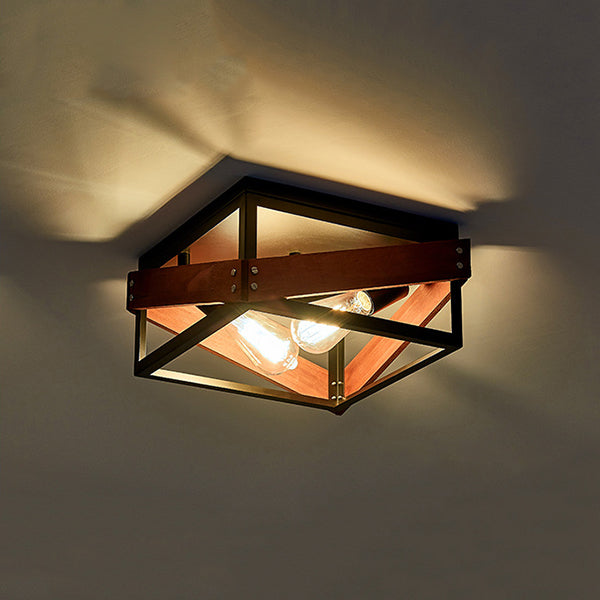 Metal Square Flush Mount Lamp Industrial Style 2 Lights Flush Ceiling Lights