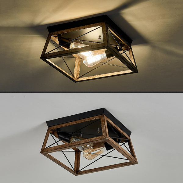 Metal Square Flush Mount Lamp Industrial Style 2 Lights Flush Ceiling Lights