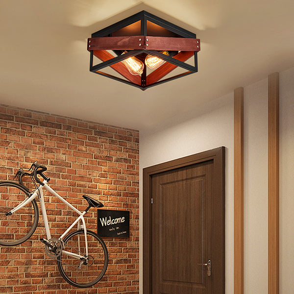 Metal Square Flush Mount Lamp Industrial Style 2 Lights Flush Ceiling Lights