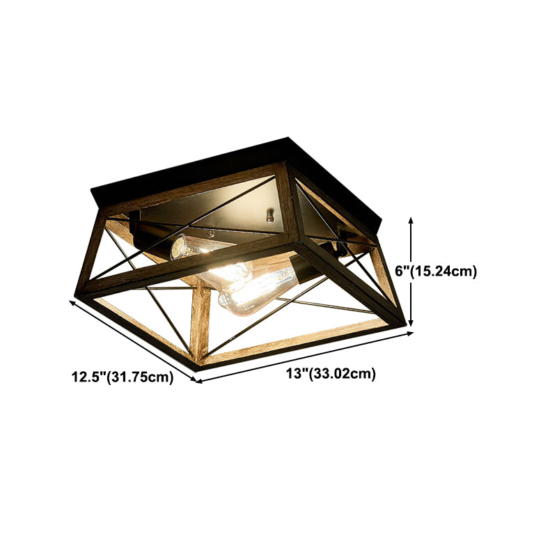 Metal Square Flush Mount Lamp Industrial Style 2 Lights Flush Ceiling Lights