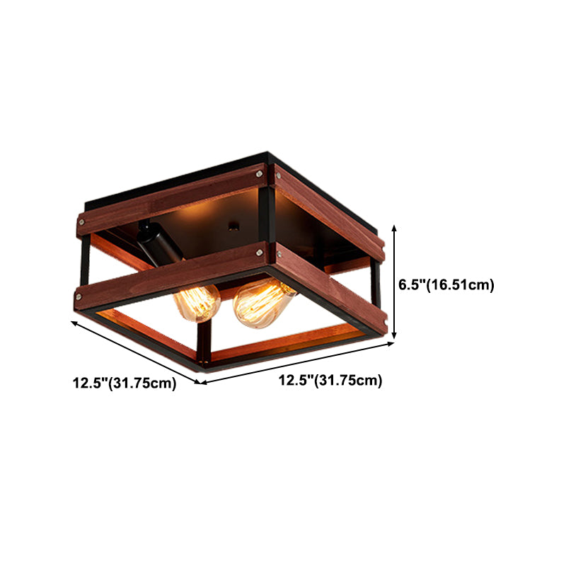 Metal Square Flush Mount Lamp Industrial Style 2 Lights Flush Ceiling Lights