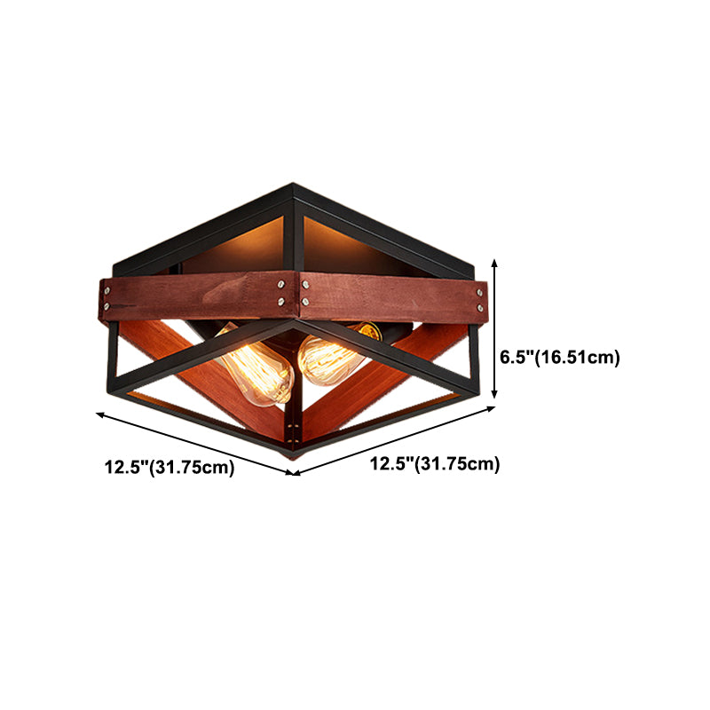 Metal Square Flush Mount Lamp Industrial Style 2 Lights Flush Ceiling Lights