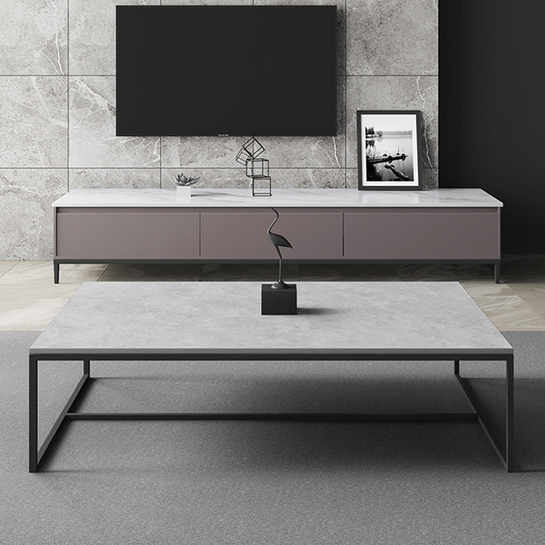 Glam Trestle Coffee Table Slate Rectangular Coffee Table for Home