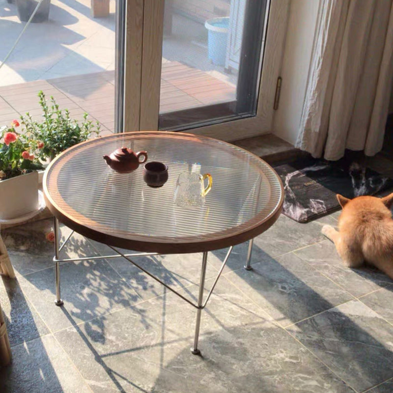 Modern Cross Legs Coffee Table Round Glass Top Coffee Cocktail Table for Living Room