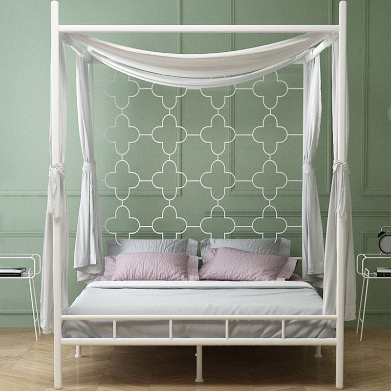 Metal Bed Frame Glam Canopy Bed With Headboard and Footboard