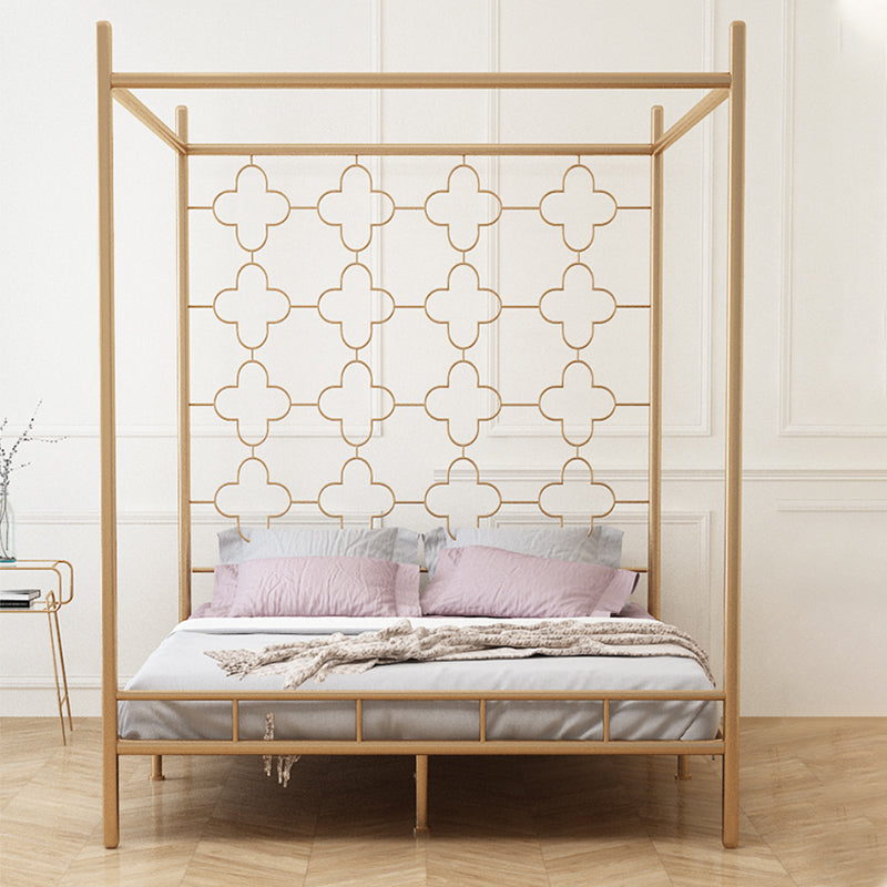 Metal Bed Frame Glam Canopy Bed With Headboard and Footboard