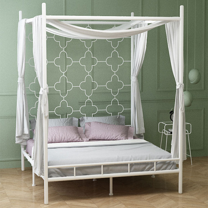 Metal Bed Frame Glam Canopy Bed With Headboard and Footboard