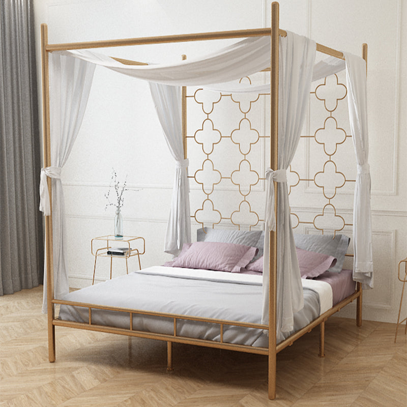 Metal Bed Frame Glam Canopy Bed With Headboard and Footboard