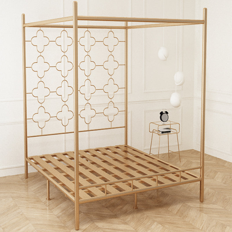 Metal Bed Frame Glam Canopy Bed With Headboard and Footboard