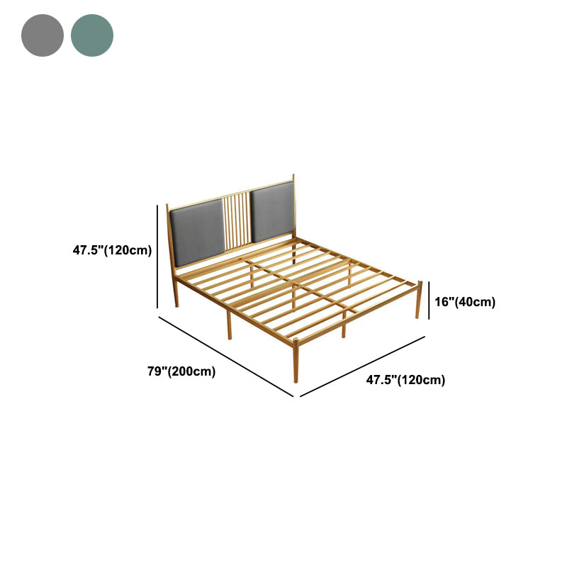 Glam Golden Frame Bed with Metal Legs and Upholstered Headboard