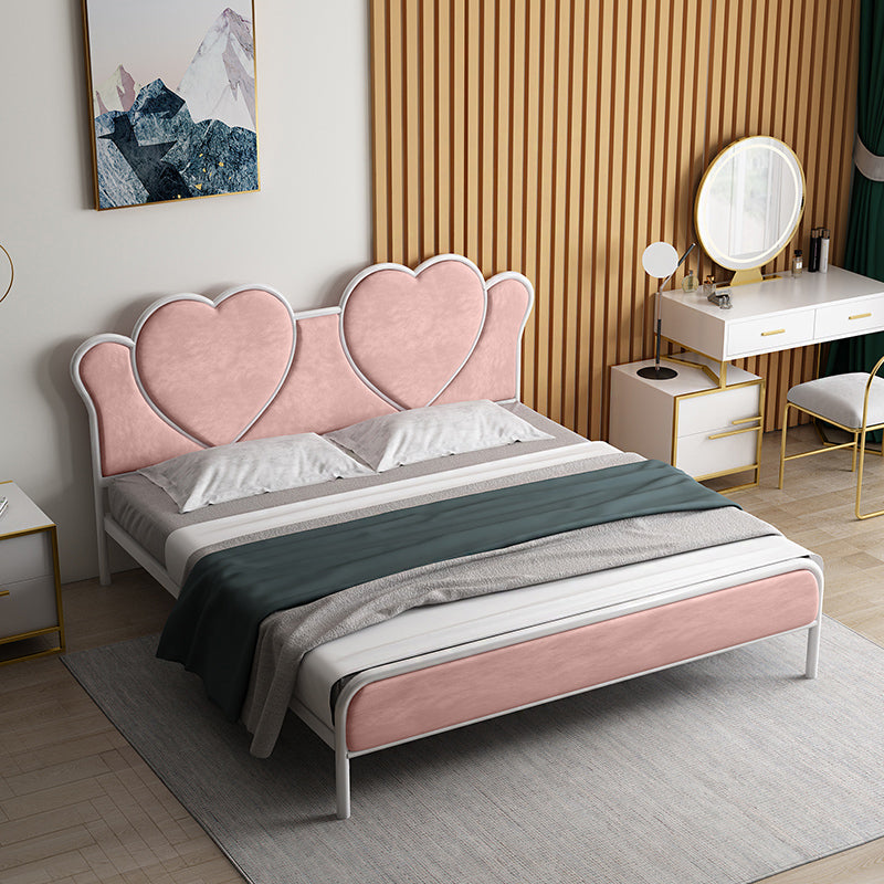 Glam Upholstered Headboard Bed with Footboard and Metal Legs