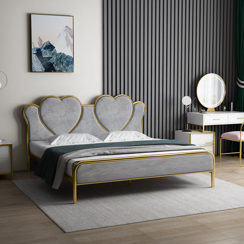Glam Upholstered Headboard Bed with Footboard and Metal Legs