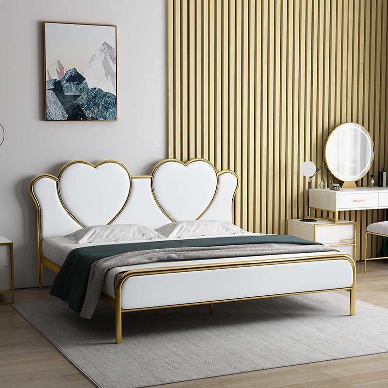 Glam Upholstered Headboard Bed with Footboard and Metal Legs