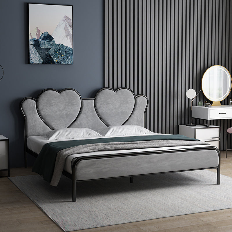 Glam Upholstered Headboard Bed with Footboard and Metal Legs