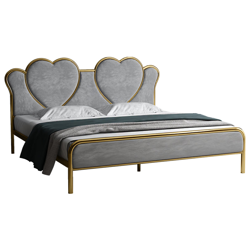 Glam Upholstered Headboard Bed with Footboard and Metal Legs