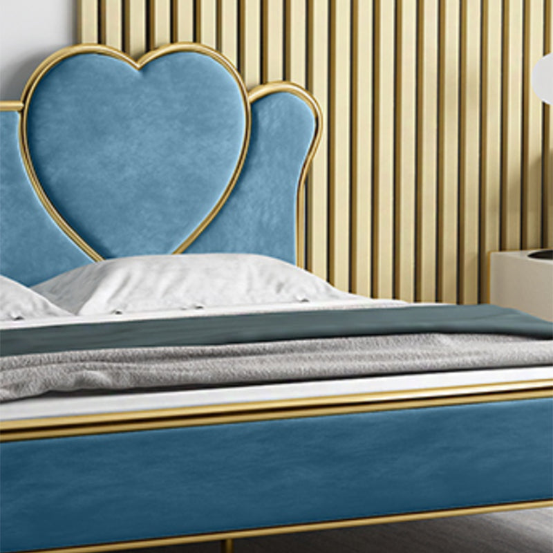 Glam Upholstered Headboard Bed with Footboard and Metal Legs