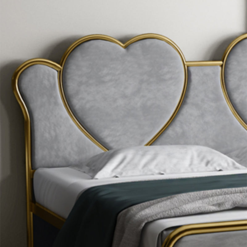 Glam Upholstered Headboard Bed with Footboard and Metal Legs