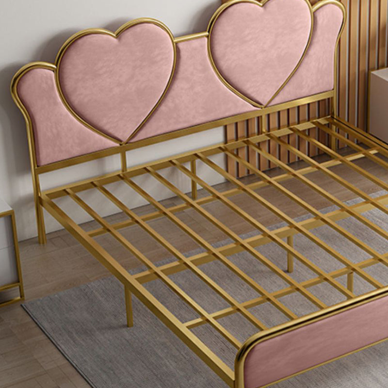 Glam Upholstered Headboard Bed with Footboard and Metal Legs
