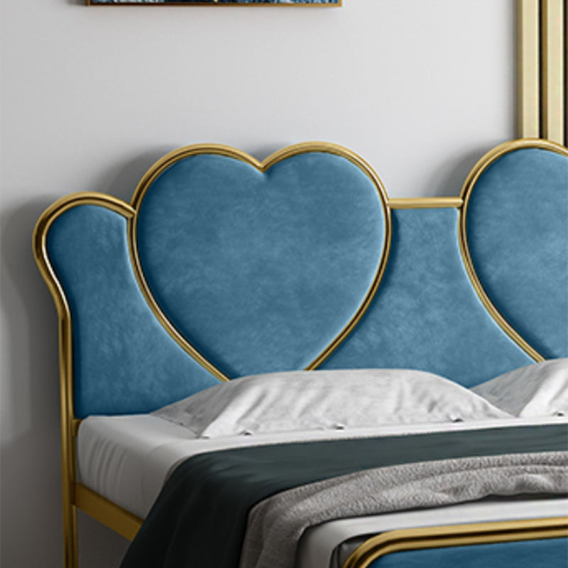 Glam Upholstered Headboard Bed with Footboard and Metal Legs