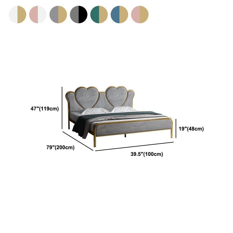 Glam Upholstered Headboard Bed with Footboard and Metal Legs