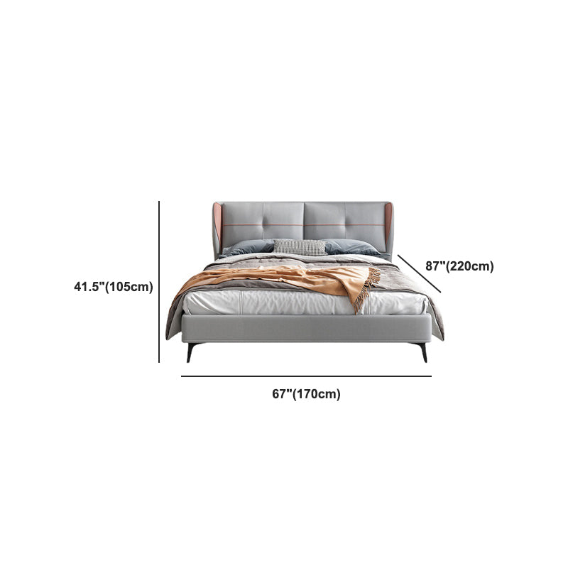 Modern Grey Wingback Bed with Tufted Rectangle Headboard and Metal Legs
