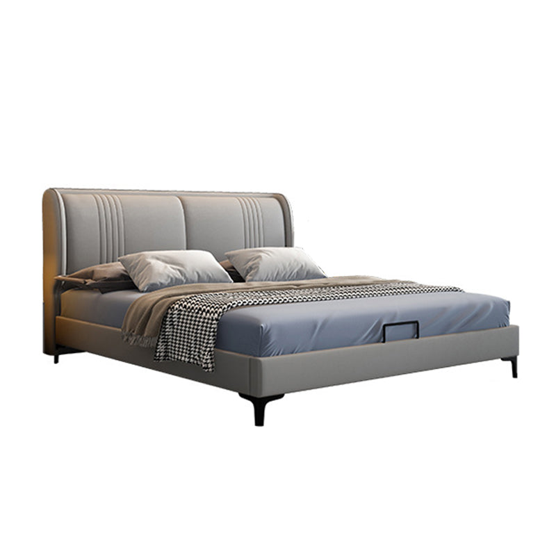 Contemporary Faux Leather Bed with Wingback Headboard and Metal Legs